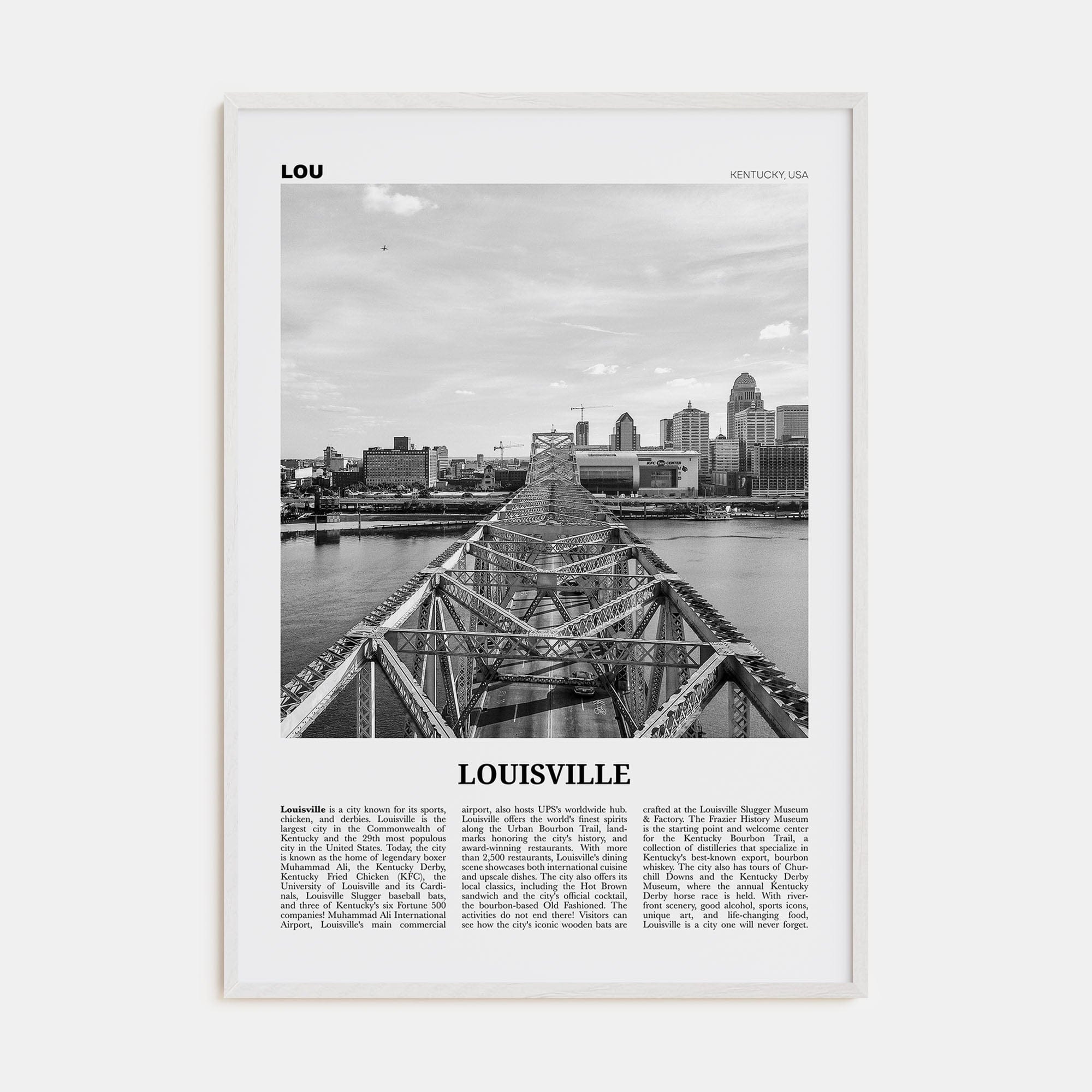 Louisville No 2 Poster White Wood / 8x12 in Nbourhood Travel B&W Poster