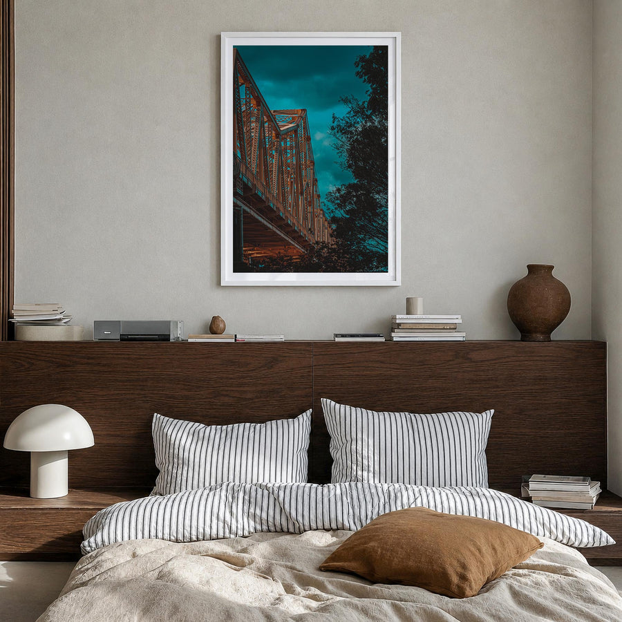 Louisville no. 3 colorful photo poster of Kentucky, USA – vertical wall art in white wood frame with white border, hanging on