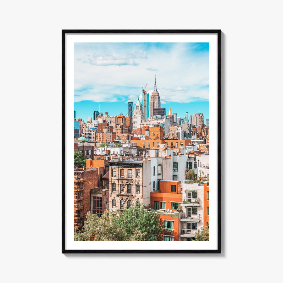 Lower East Side colorful photo poster of Manhattan, New York City – vertical wall art, unframed print shown in interior mocku