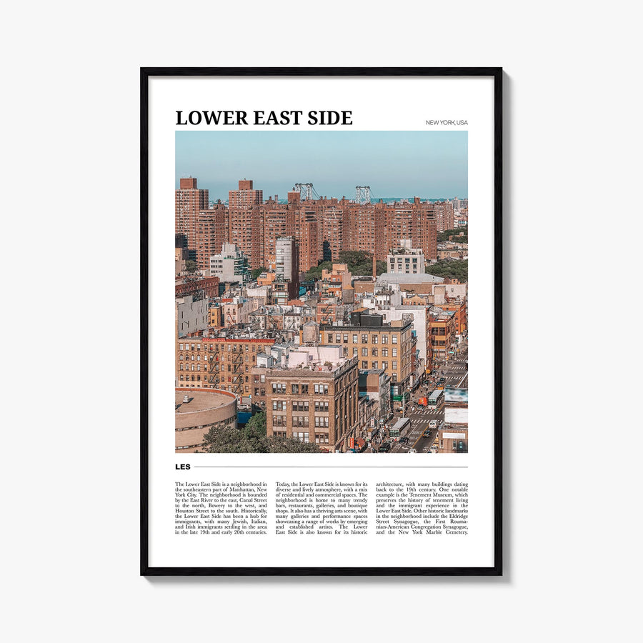 Lower East Side colorful travel poster of Manhattan, New York City – vertical wall art, unframed print shown in interior mock