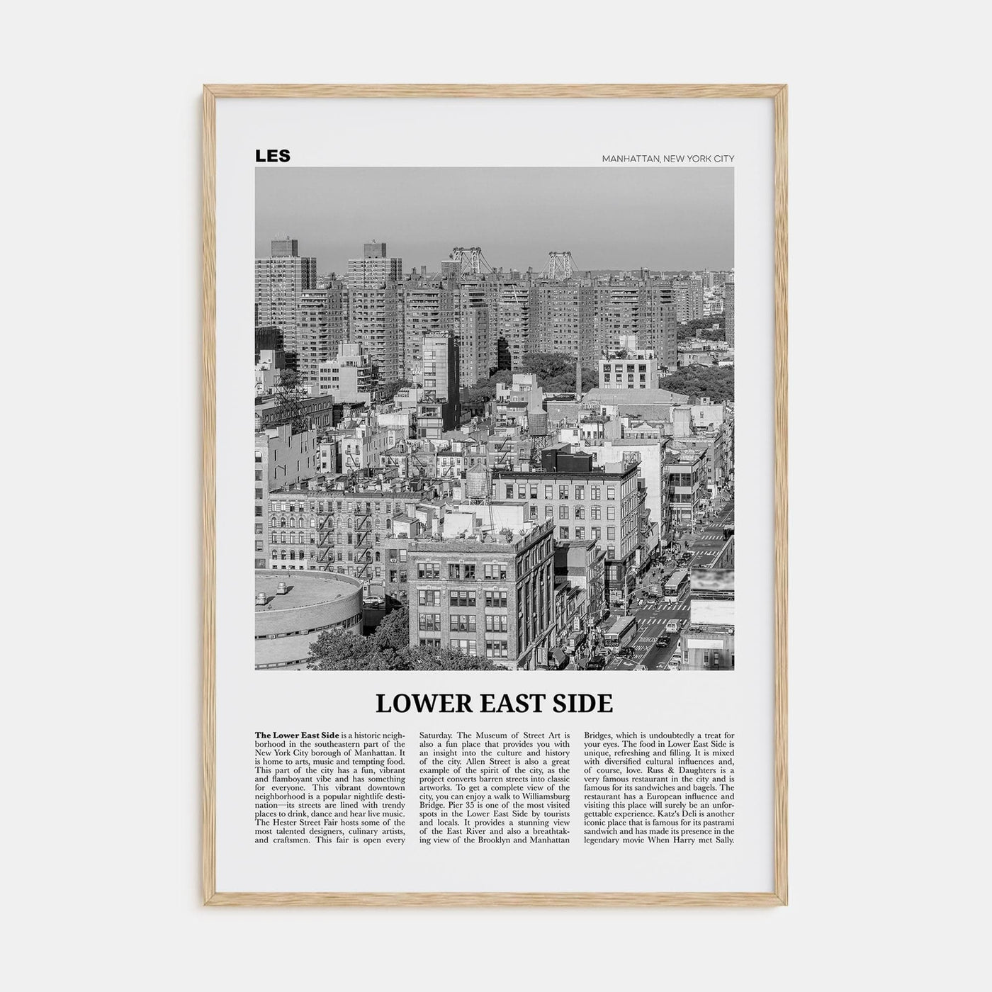 Lower East Side Poster Natural Wood / 8x12 in Nbourhood Travel B&W Poster