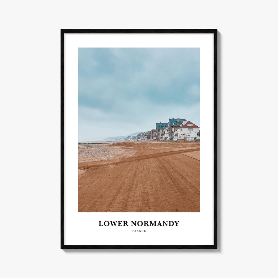 Lower Normandy colorful classic poster of France – vertical wall art, unframed print shown in interior mockup