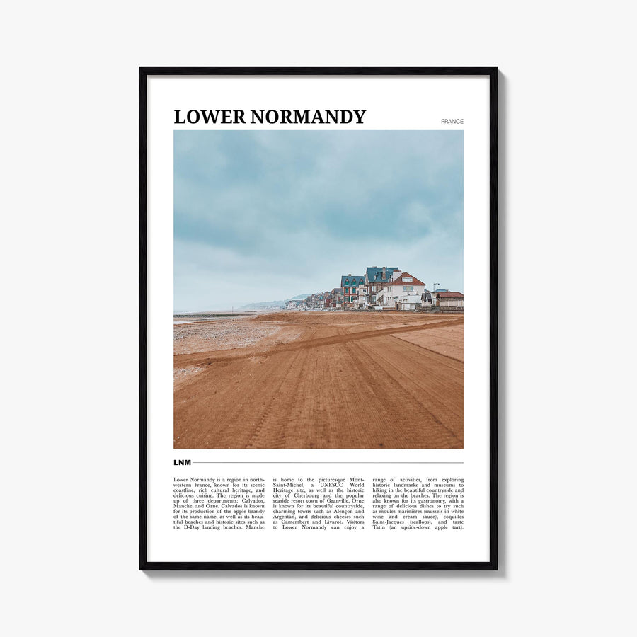 Lower Normandy colorful travel poster of France – vertical wall art, unframed print shown in interior mockup