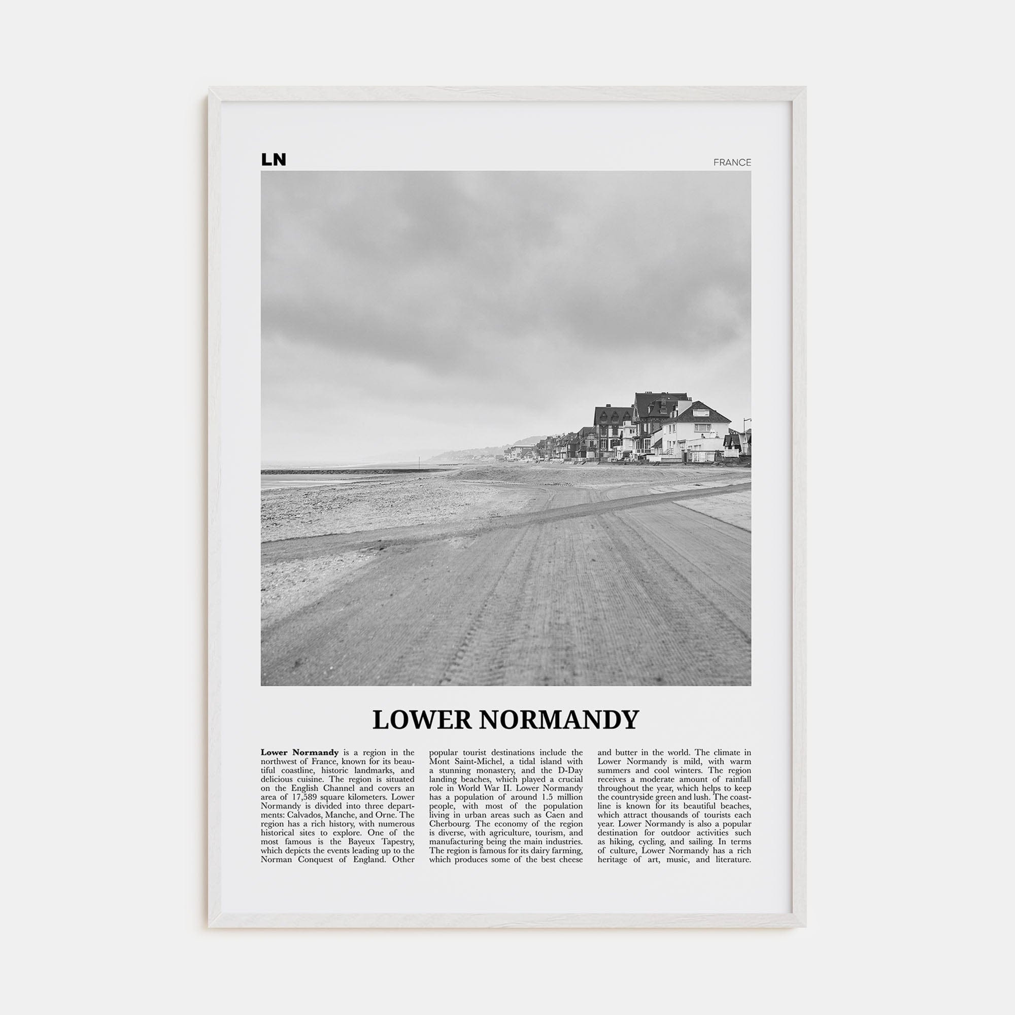 Lower Normandy Poster White Wood / 8x12 in Nbourhood Travel B&W Poster