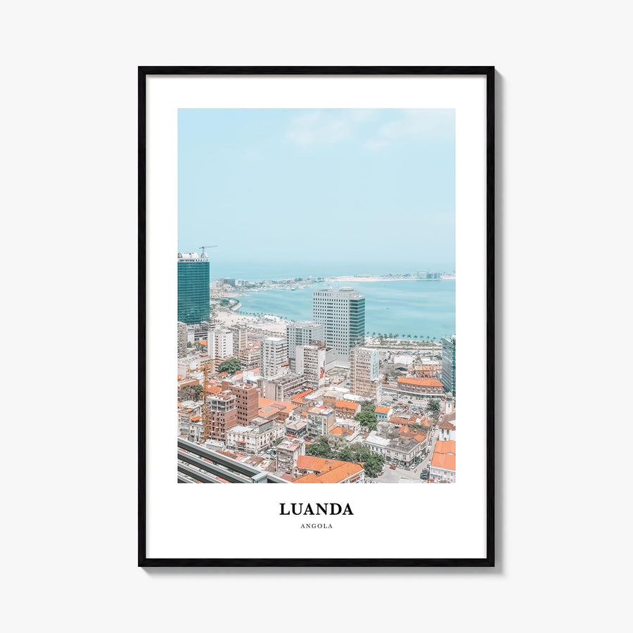 Luanda colorful classic poster of Angola – vertical wall art, unframed print shown in interior mockup