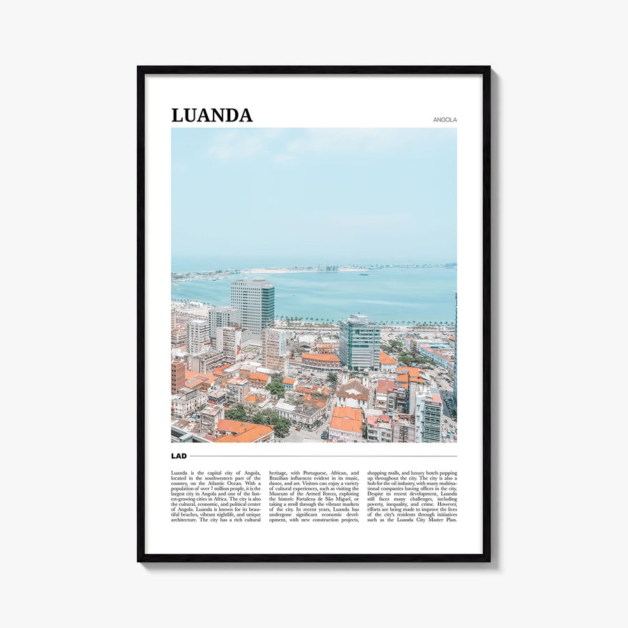 Luanda colorful travel poster of Angola – vertical wall art, unframed print shown in interior mockup