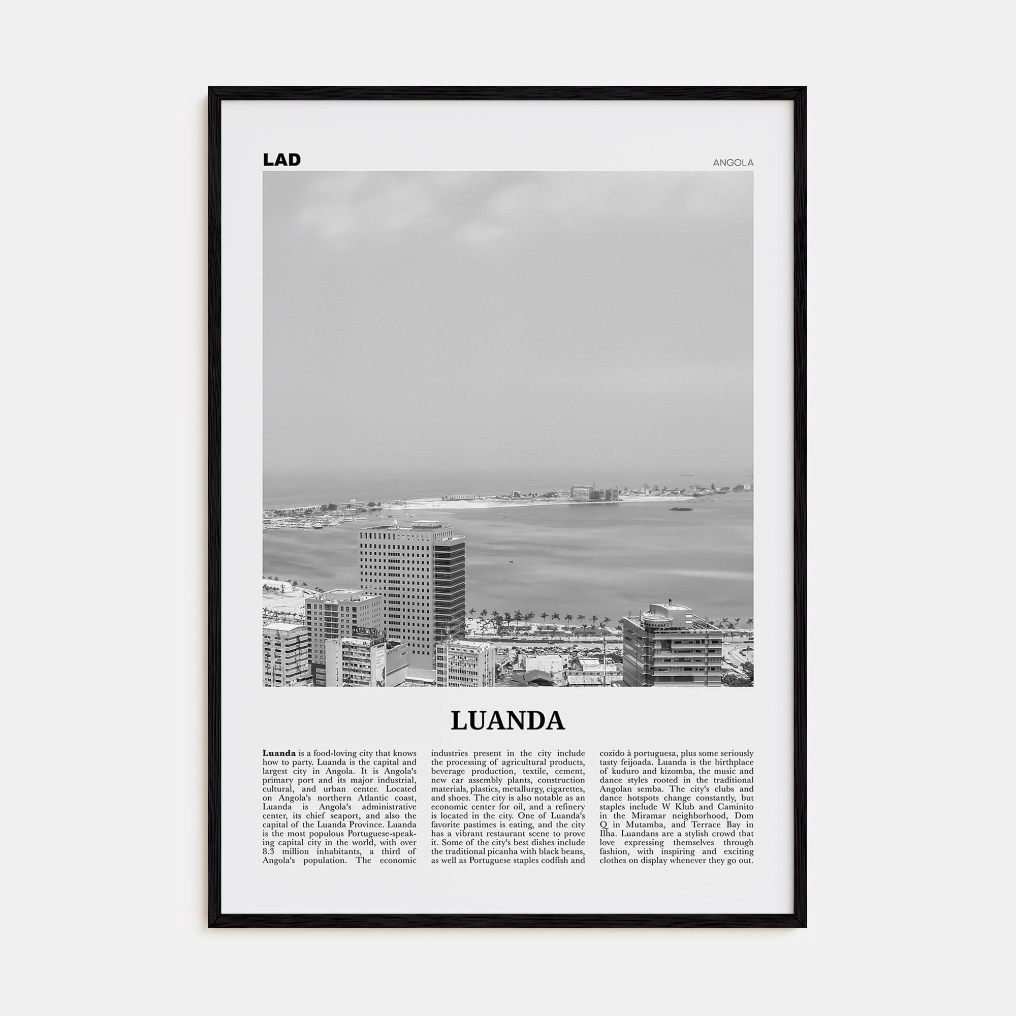 Luanda Poster Black Wood / 8x12 in Nbourhood Travel B&W Poster