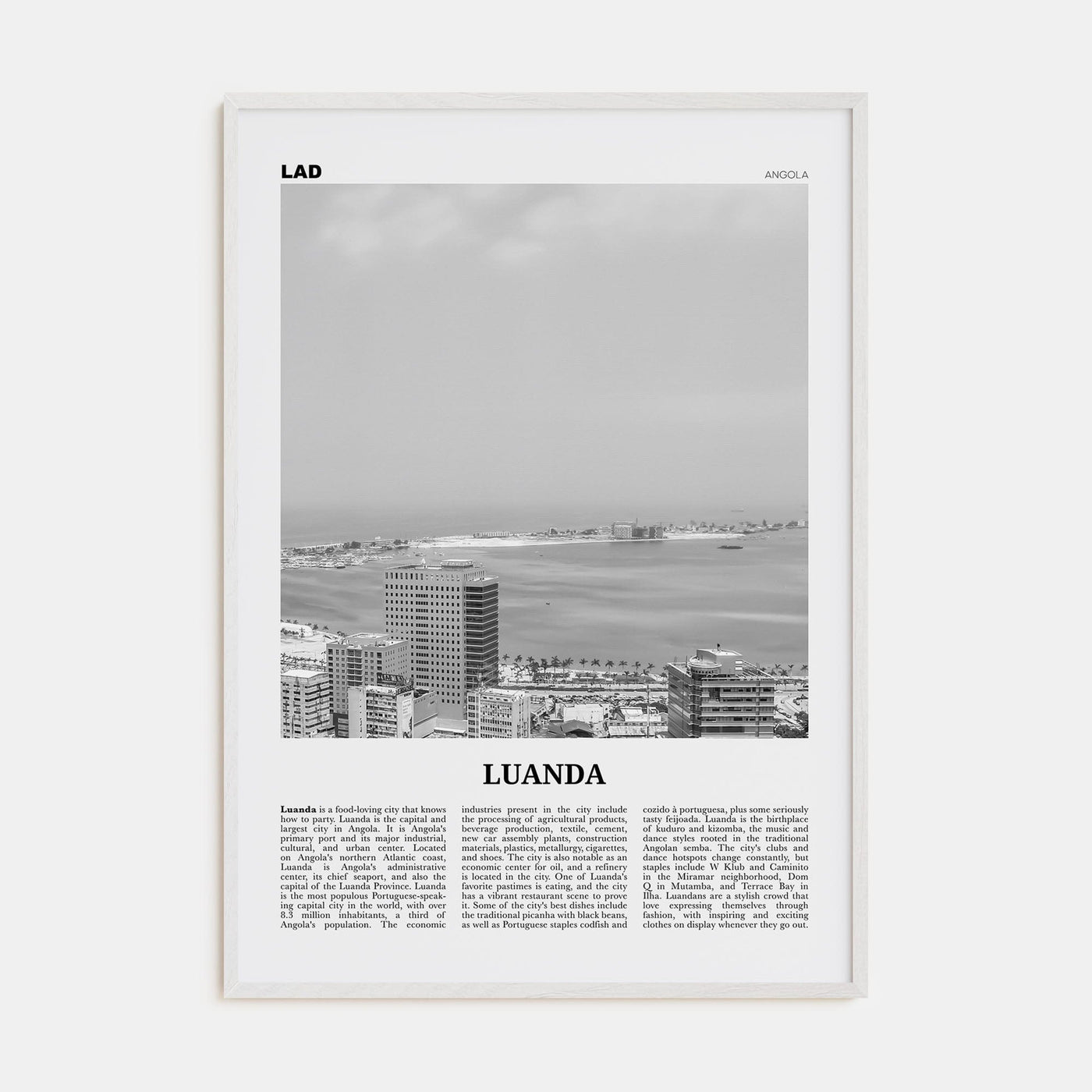 Luanda Poster White Wood / 8x12 in Nbourhood Travel B&W Poster