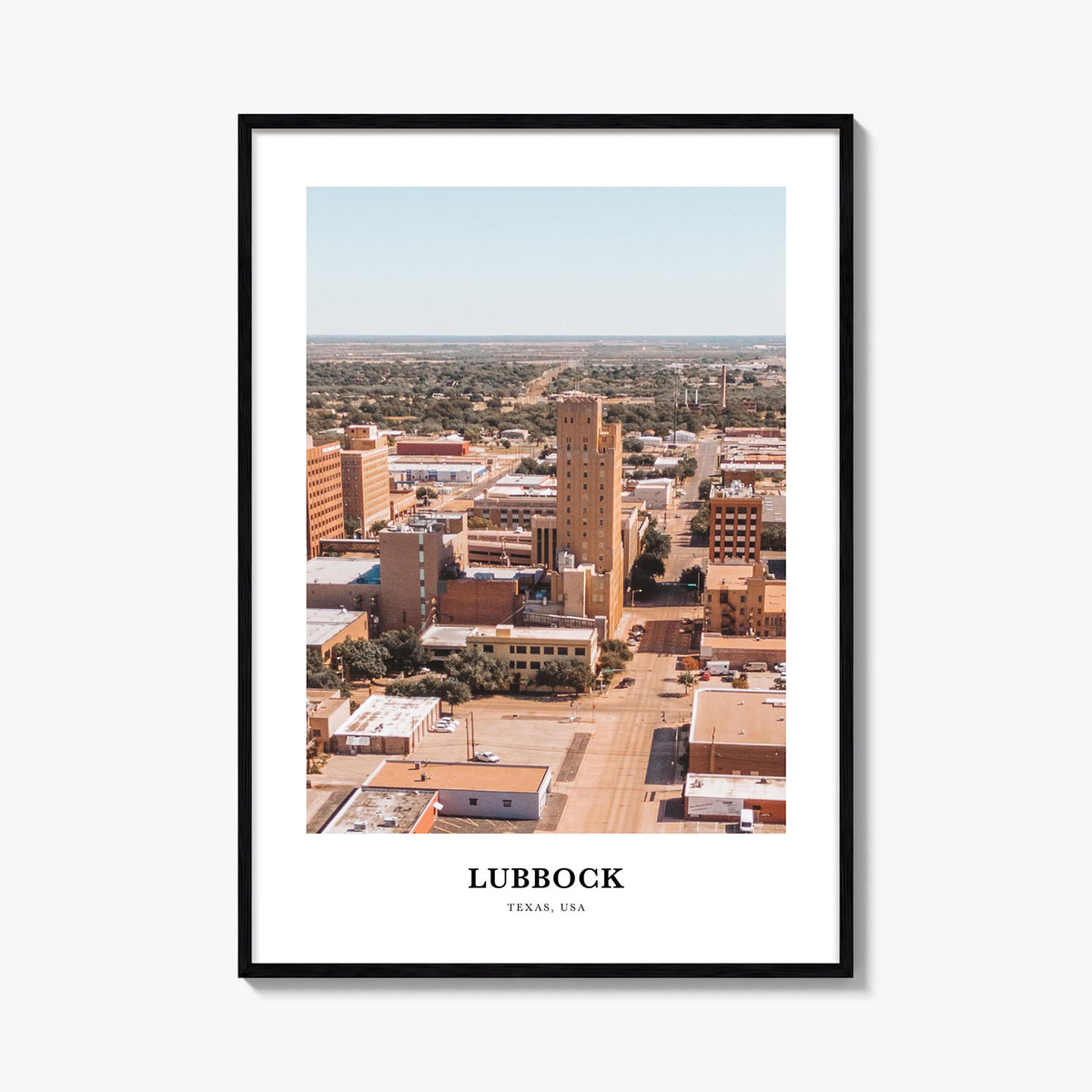 Lubbock colorful classic poster of Texas, USA – vertical wall art, unframed print shown in interior mockup