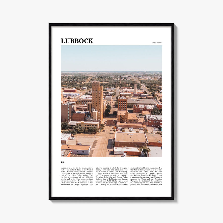 Lubbock colorful travel poster of Texas, USA – vertical wall art, unframed print shown in interior mockup
