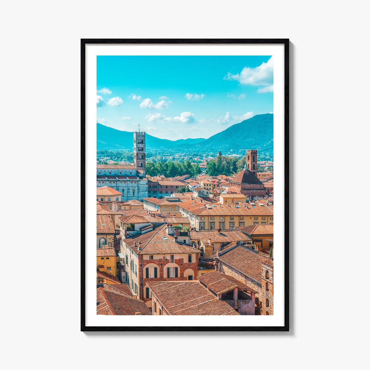 Lucca colorful photo poster of Italy – vertical wall art, unframed print shown in interior mockup