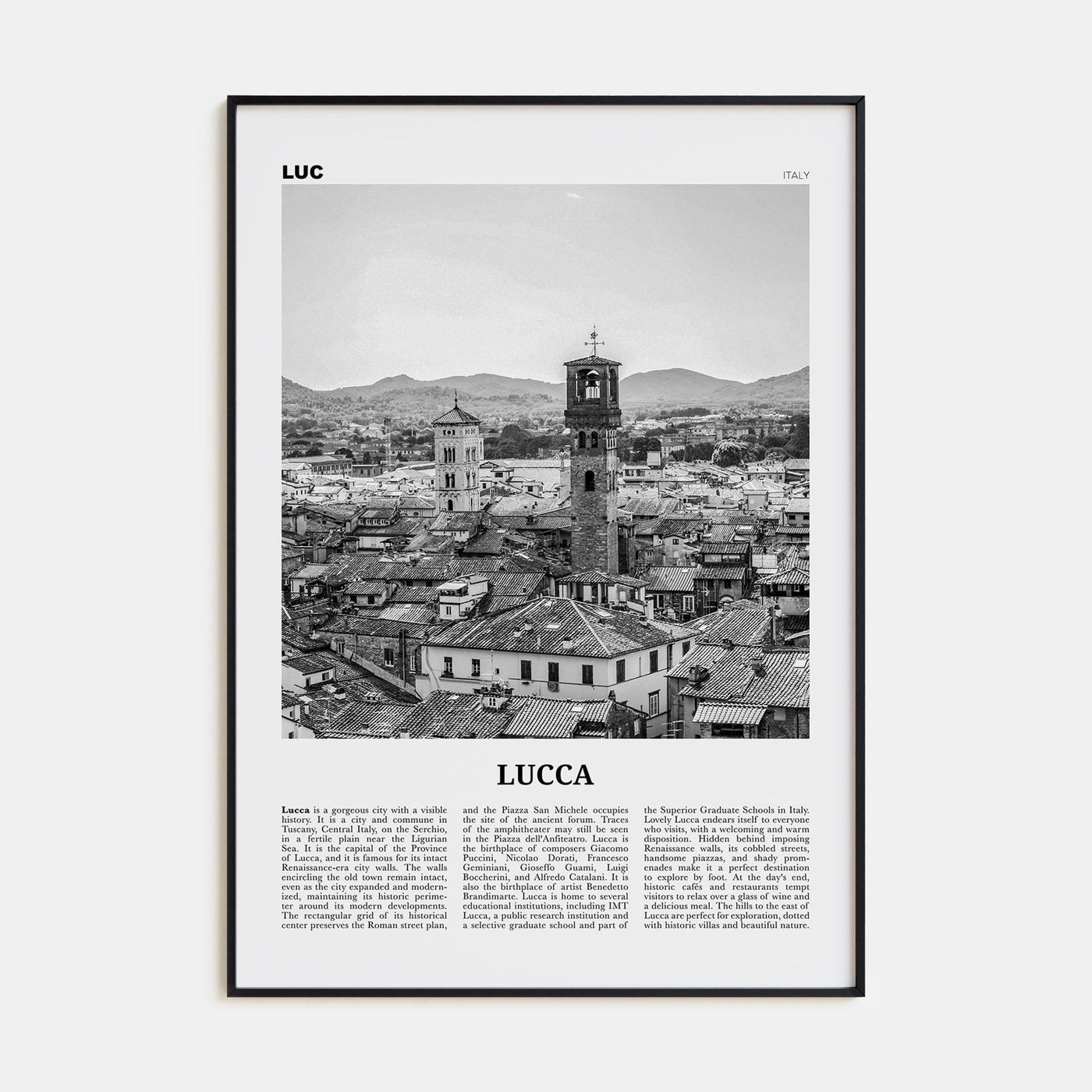 Lucca Poster None / 8x12 in Nbourhood Travel B&W Poster