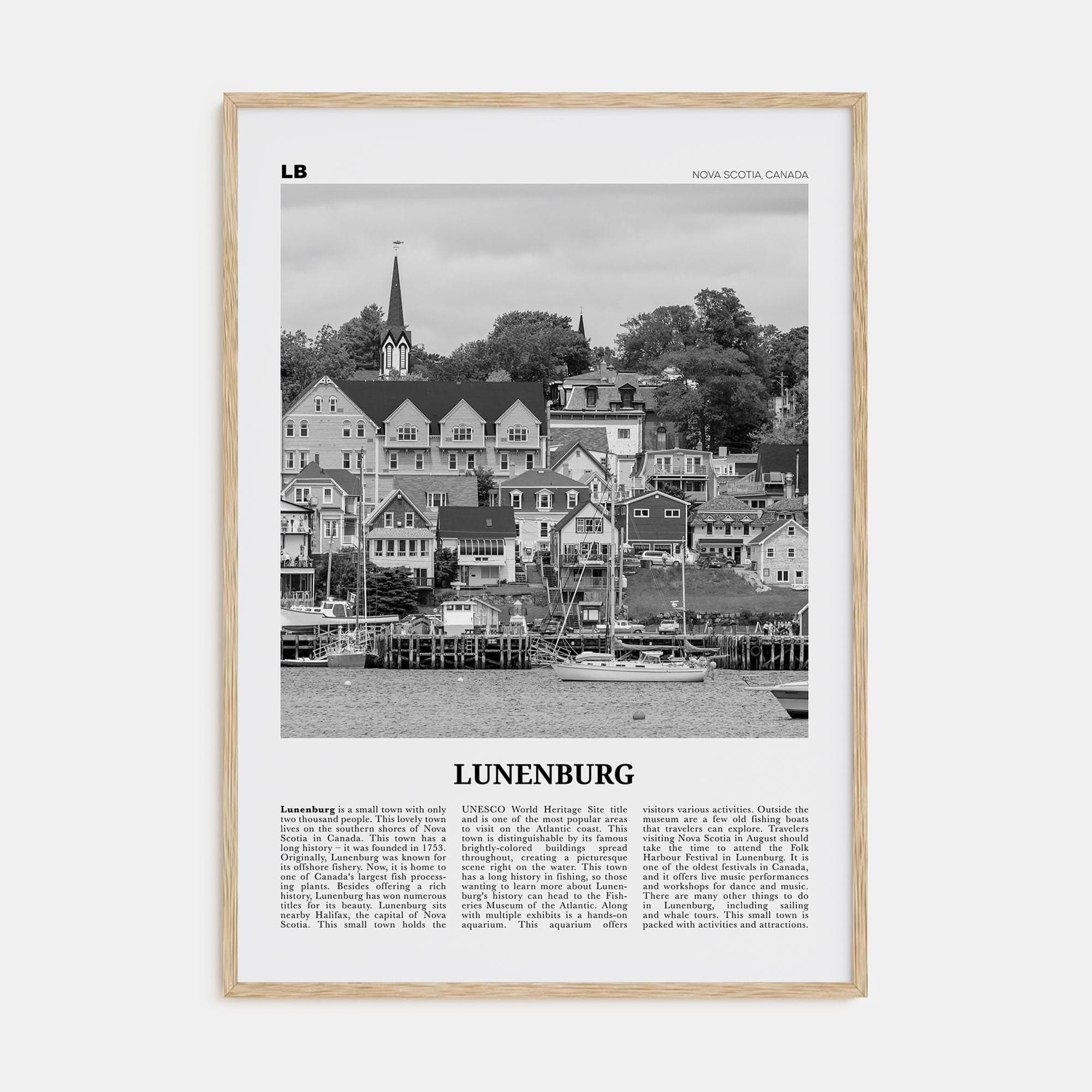 Lunenburg Poster Natural Wood / 8x12 in Nbourhood Travel B&W Poster