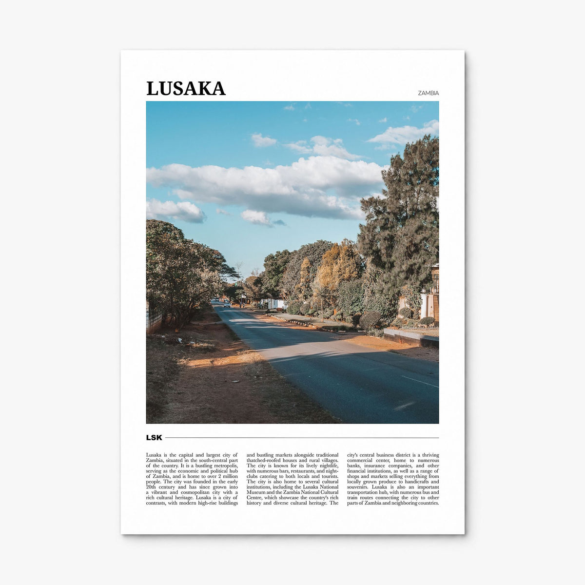 Lusaka Travel Poster, print only (unframed)