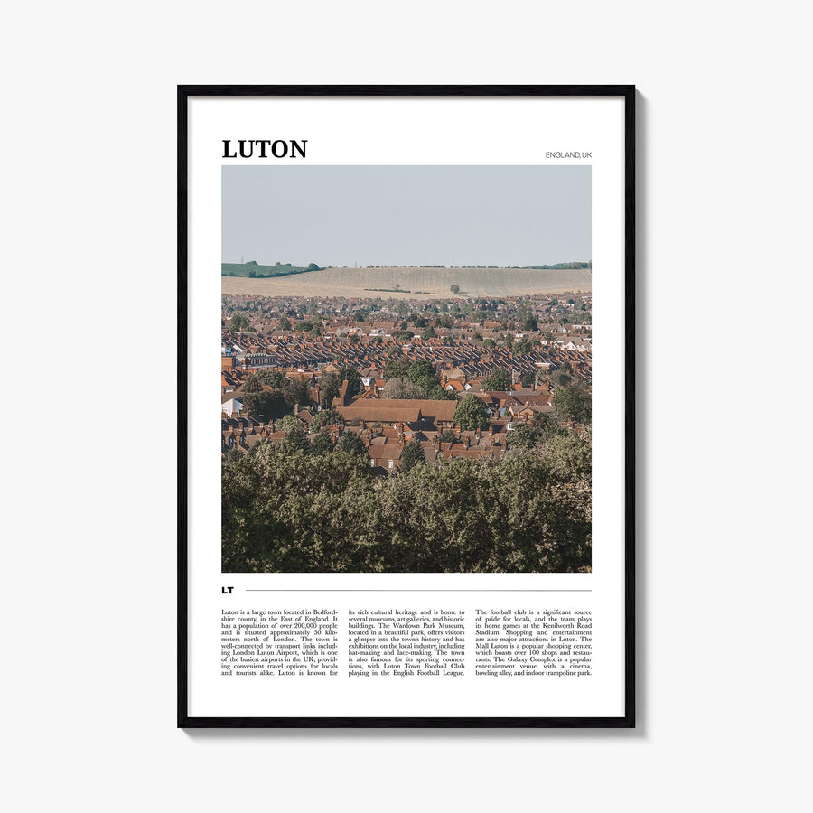 Luton colorful travel poster of United Kingdom – vertical wall art, unframed print shown in interior mockup