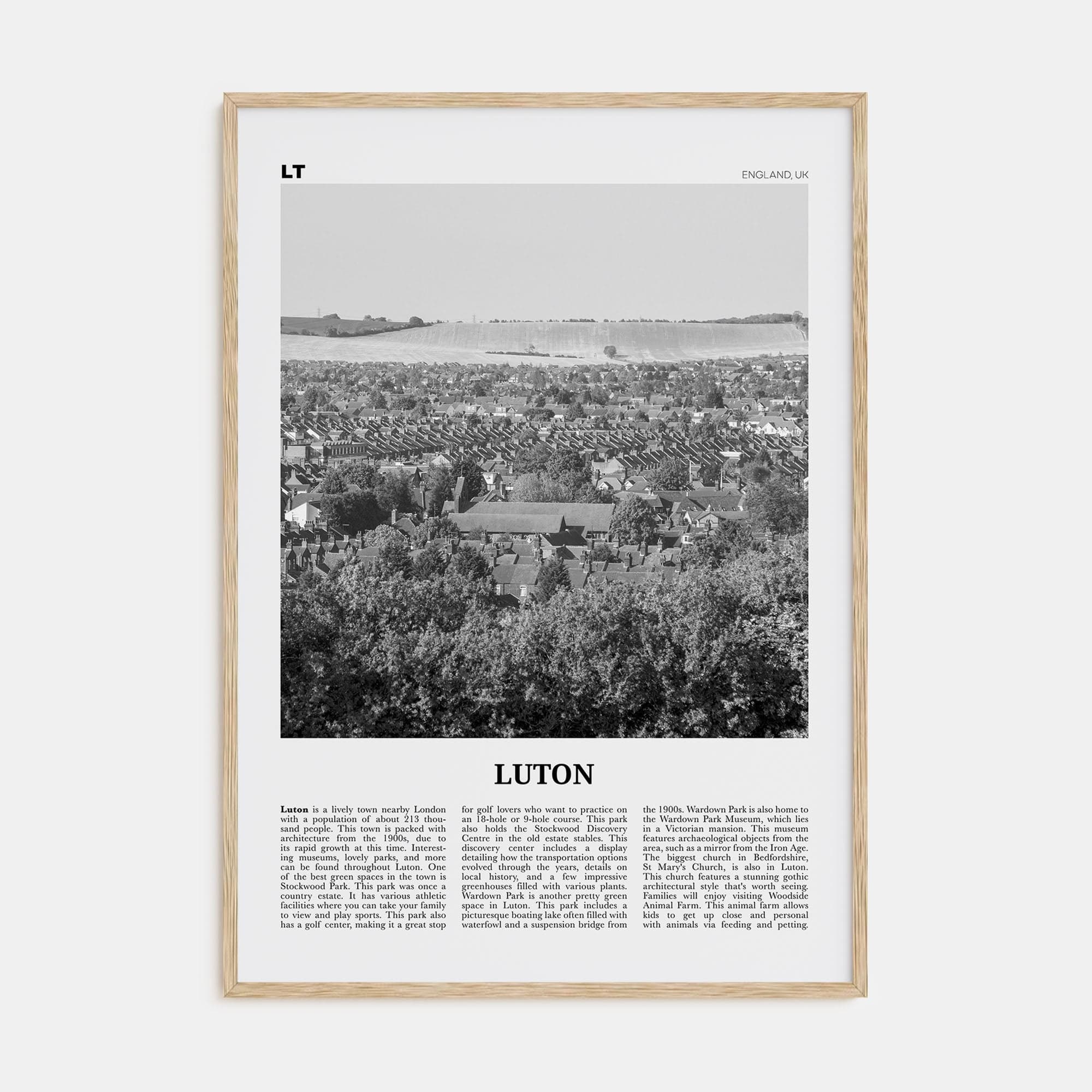 Luton Poster Natural Wood / 8x12 in Nbourhood Travel B&W Poster