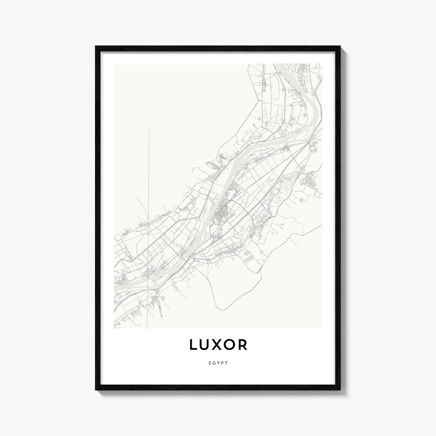 Luxor black & white map poster of Egypt – vertical wall art, unframed print shown in interior mockup