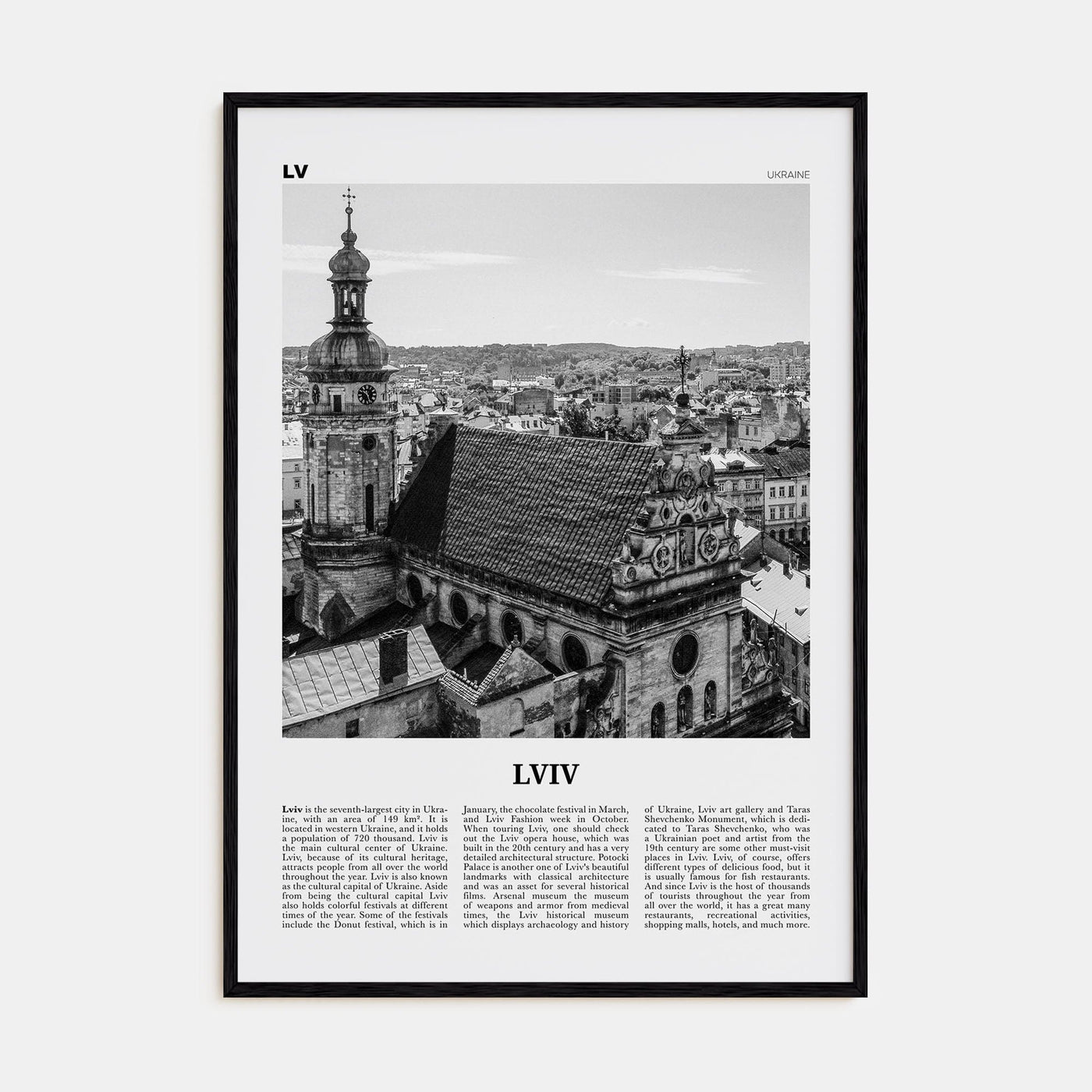 Lviv Poster Black Wood / 8x12 in Nbourhood Travel B&W Poster