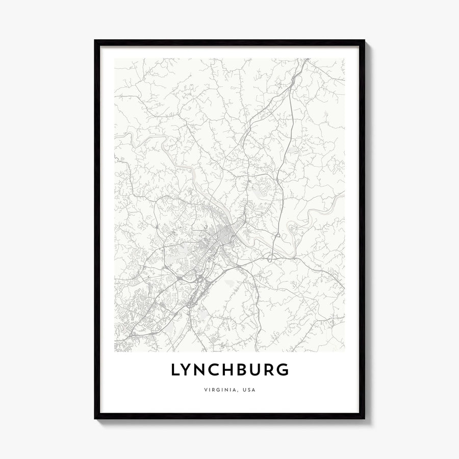 Lynchburg Map Poster, framed poster mockup