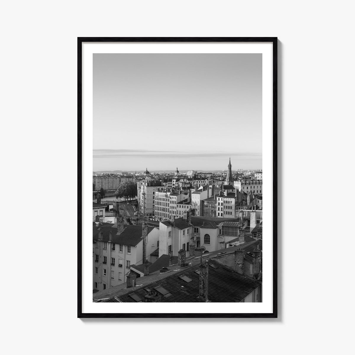 Lyon black & white photo poster of France – vertical wall art, unframed print shown in interior mockup