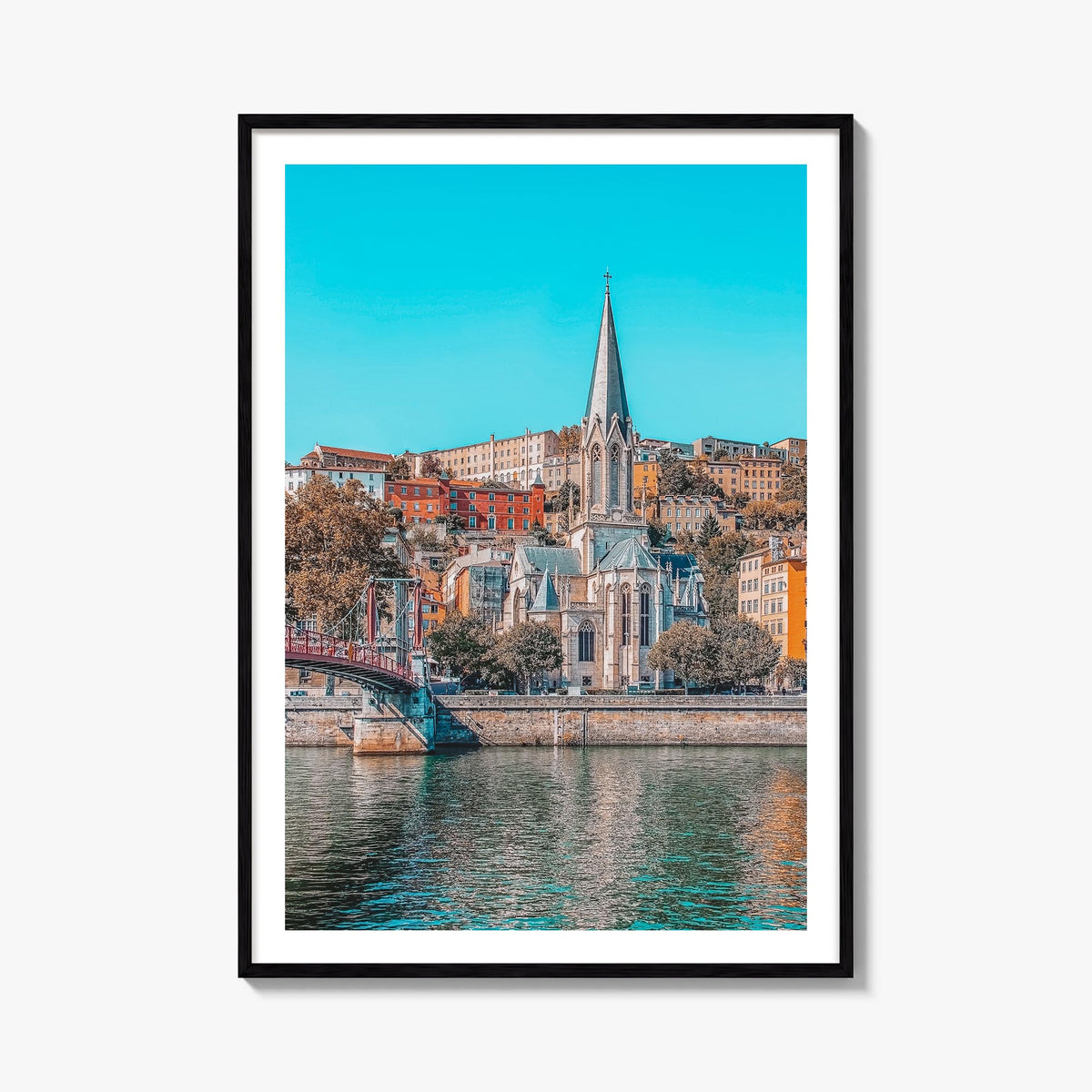 Lyon colorful photo poster of France – vertical wall art, unframed print shown in interior mockup