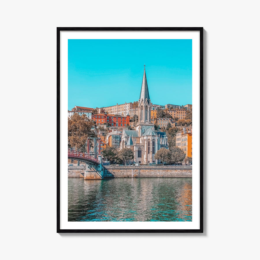 Lyon colorful photo poster of France – vertical wall art, unframed print shown in interior mockup