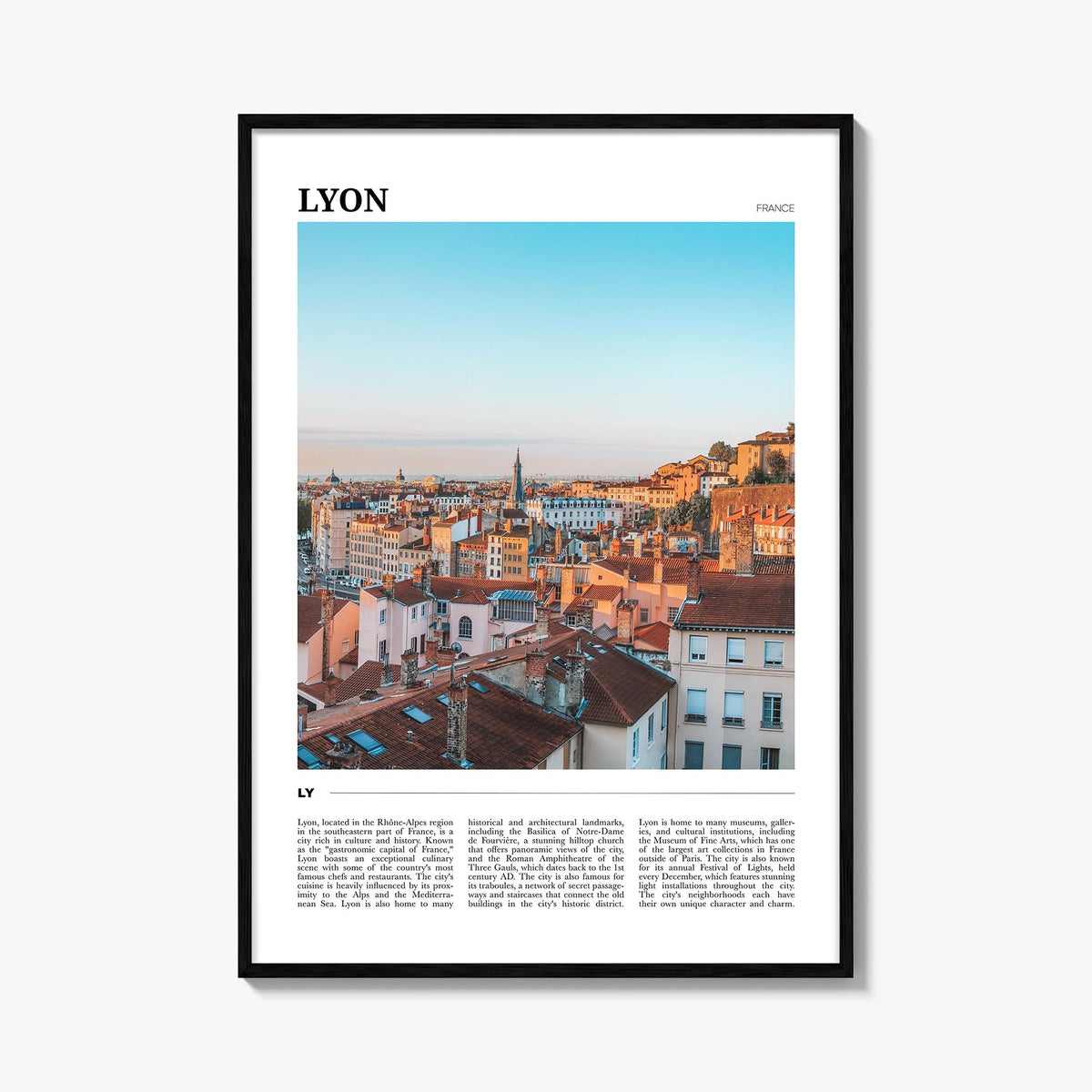 Lyon no. 1 colorful travel poster of France – vertical wall art, unframed print shown in interior mockup