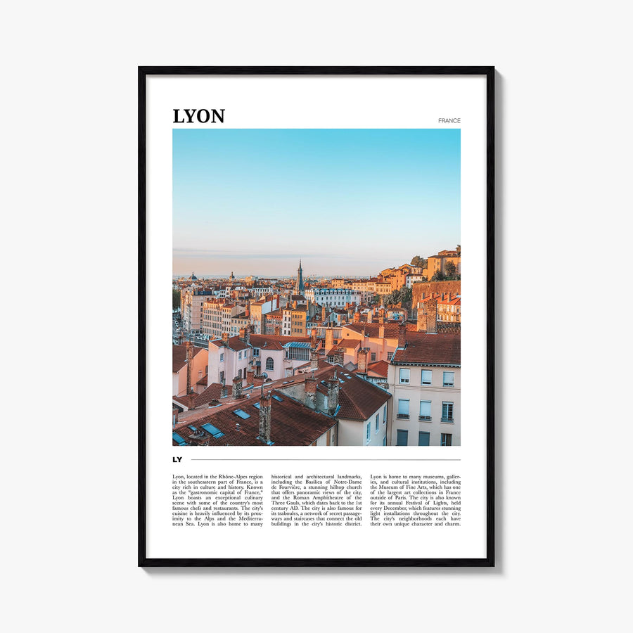 Lyon no. 1 colorful travel poster of France – vertical wall art, unframed print shown in interior mockup