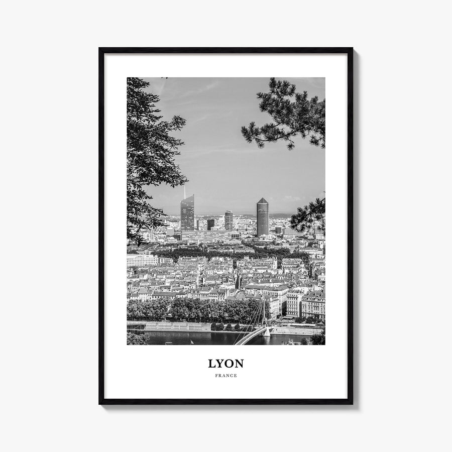 Lyon no. 1 black & white classic poster of France – vertical wall art, unframed print shown in interior mockup