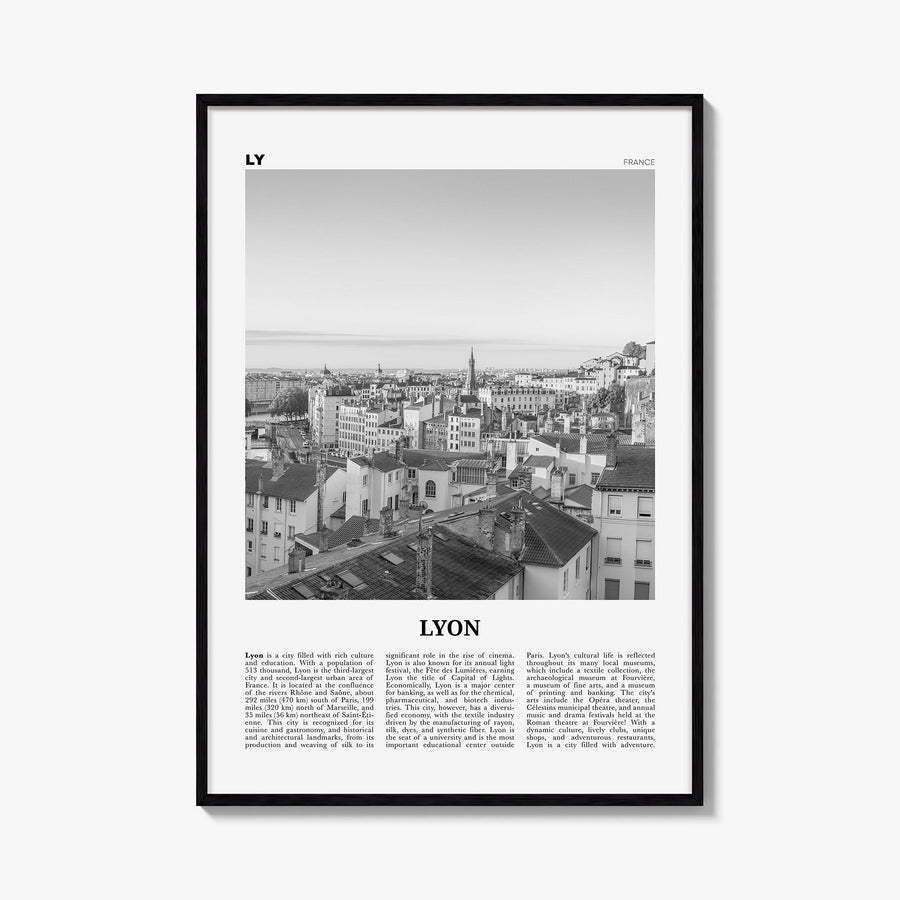 Lyon no. 1 black & white newspaper poster of France – vertical wall art, unframed print shown in interior mockup