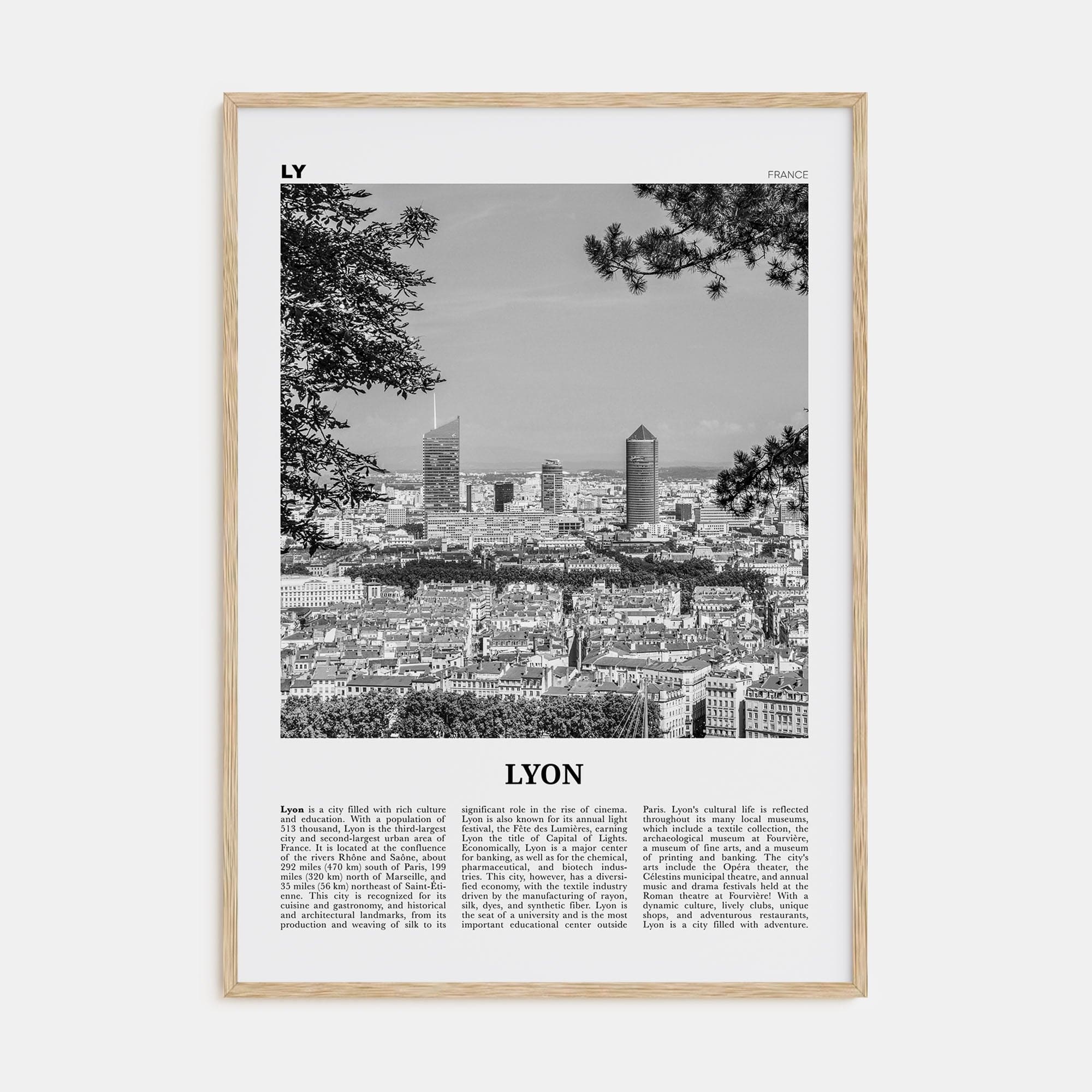 Lyon No 2 Poster Natural Wood / 8x12 in Nbourhood Travel B&W Poster