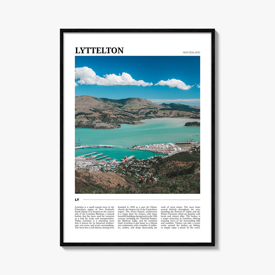 Lyttelton colorful travel poster of New Zealand – vertical wall art, unframed print shown in interior mockup