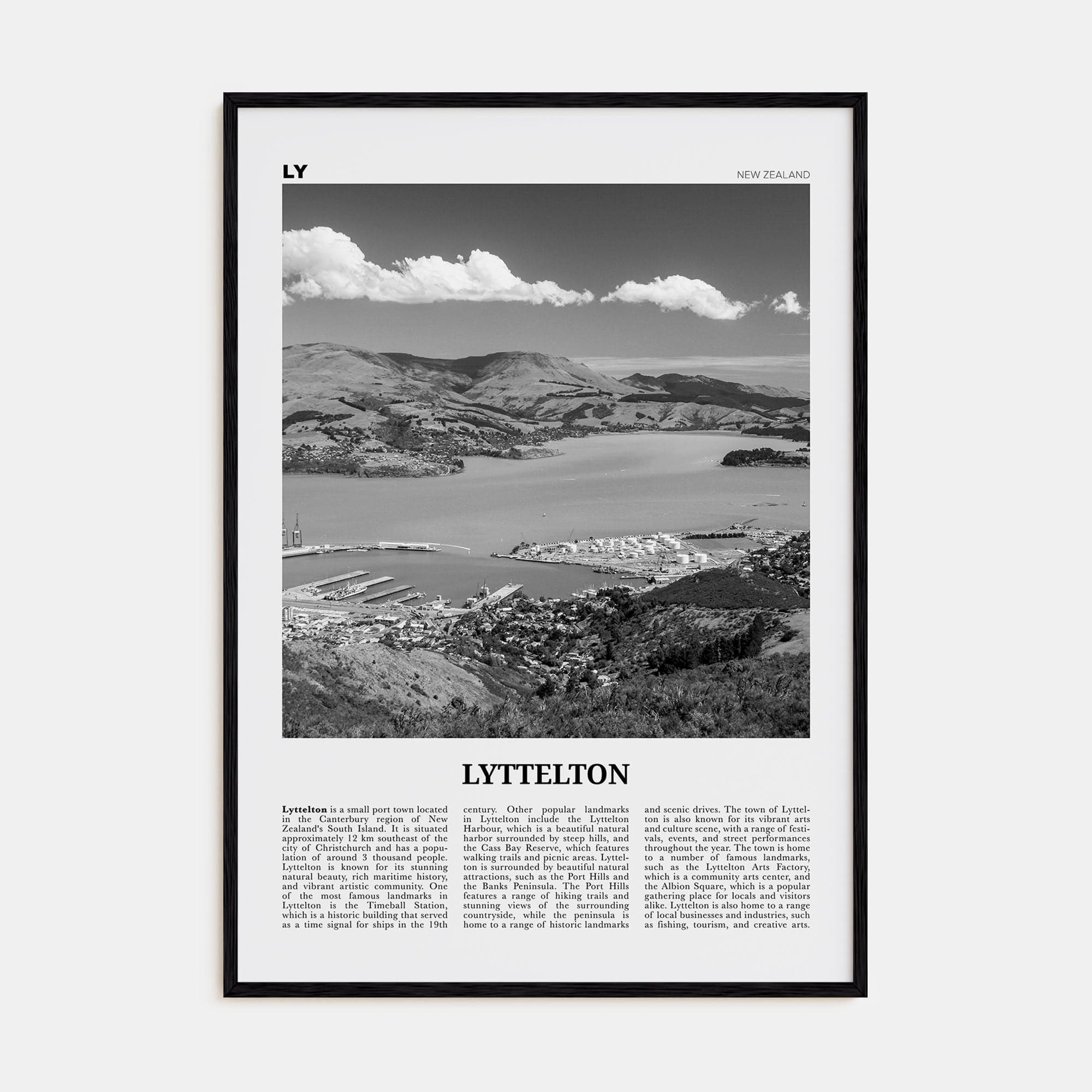 Lyttelton Poster Black Wood / 8x12 in Nbourhood Travel B&W Poster