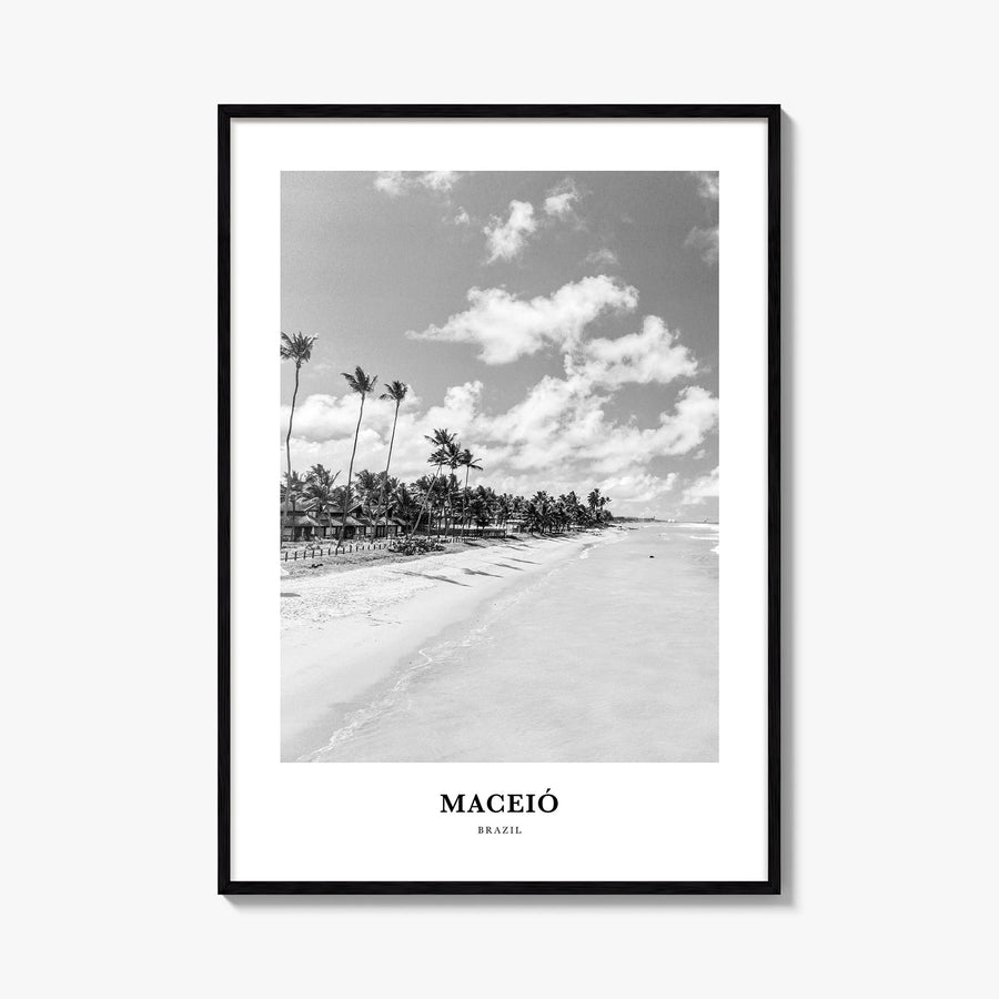 Maceió black & white classic poster of Brazil – vertical wall art, unframed print shown in interior mockup