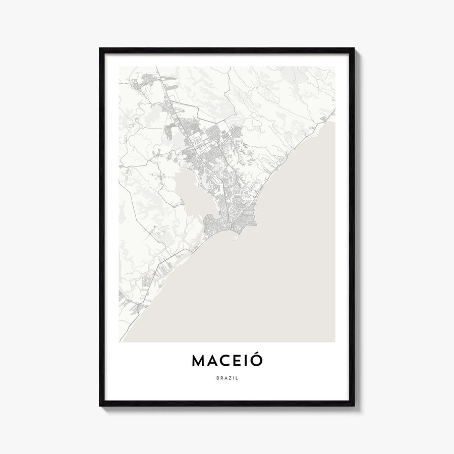 Maceió black & white map poster of Brazil – vertical wall art, unframed print shown in interior mockup