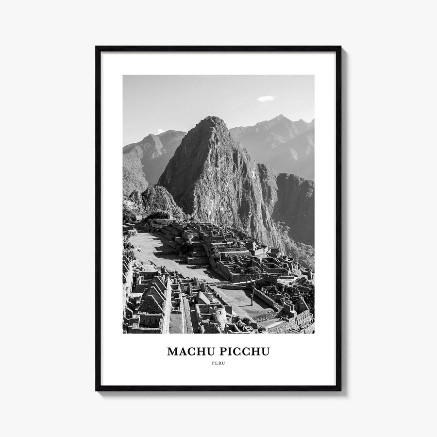Machu Picchu black & white classic poster of Peru – vertical wall art, unframed print shown in interior mockup