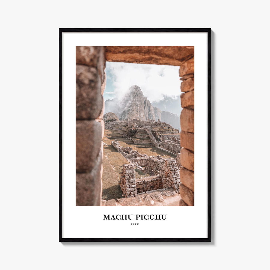 Machu Picchu colorful classic poster of Peru – vertical wall art, unframed print shown in interior mockup