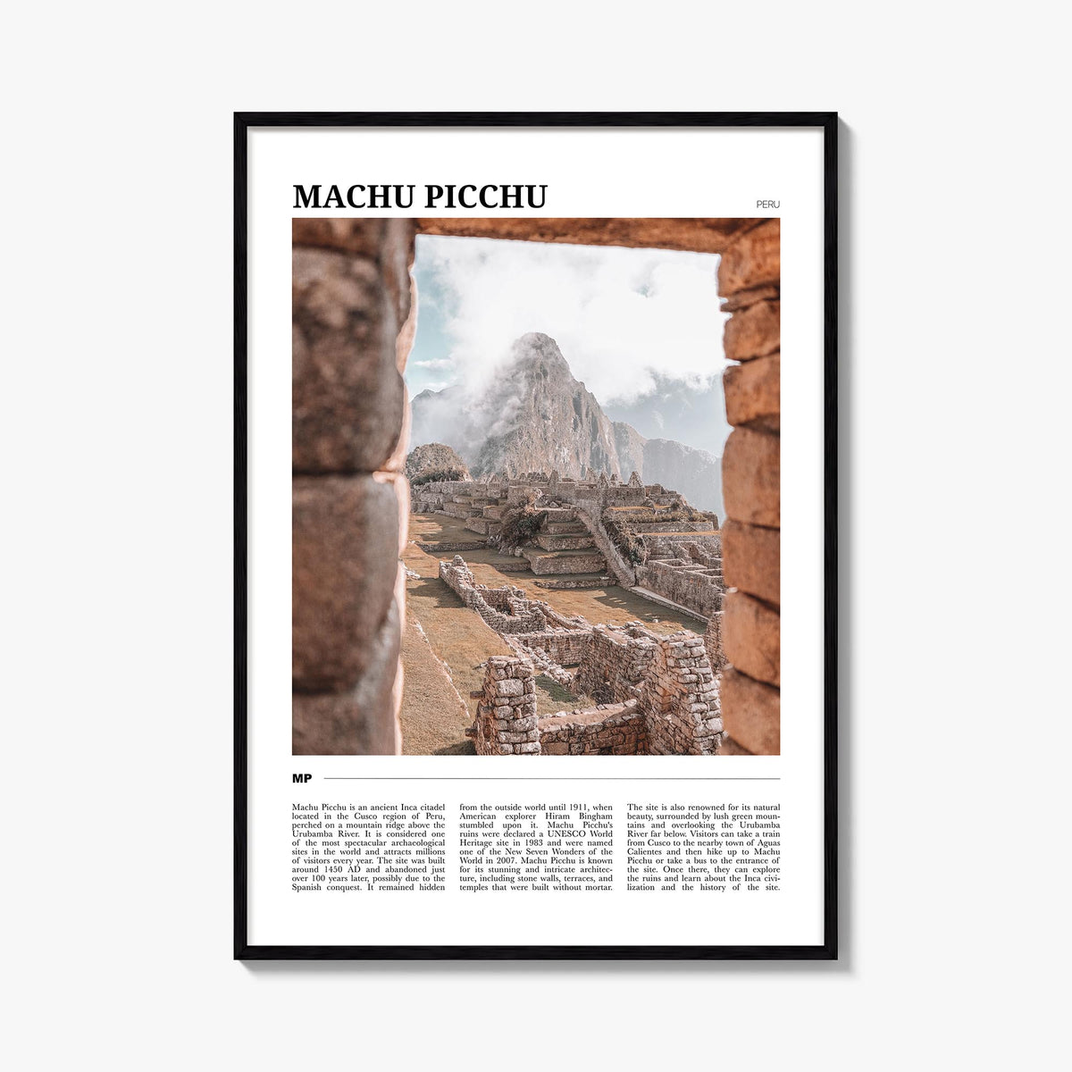 Machu Picchu colorful travel poster of Peru – vertical wall art, unframed print shown in interior mockup