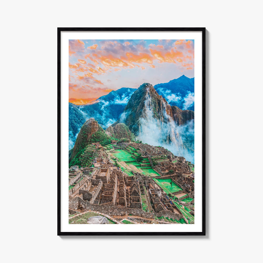 Machu Picchu no. 1 colorful photo poster of Peru – vertical wall art, unframed print shown in interior mockup