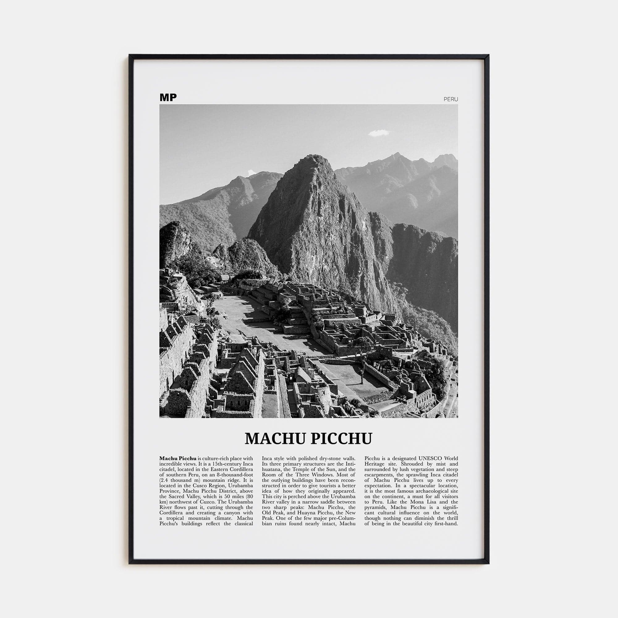 Machu Picchu Poster None / 8x12 in Nbourhood Travel B&W Poster