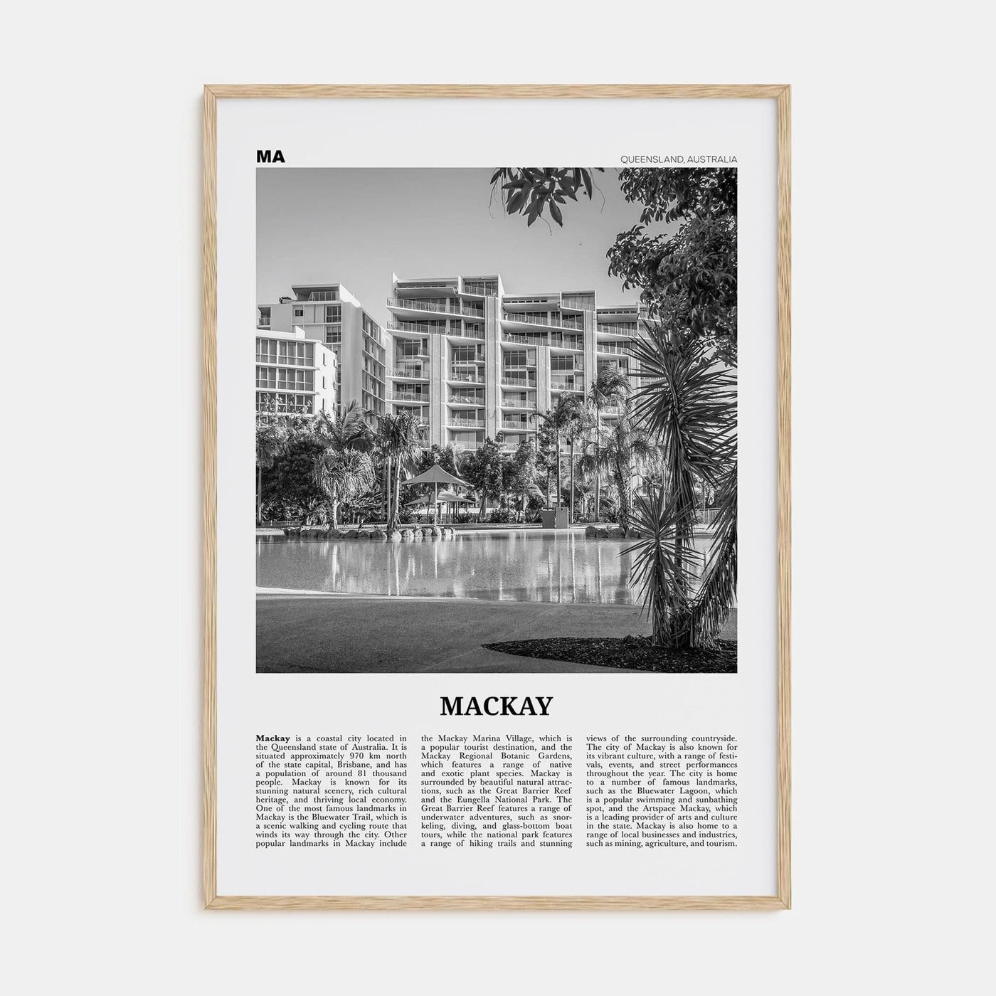 Mackay Poster Natural Wood / 8x12 in Nbourhood Travel B&W Poster