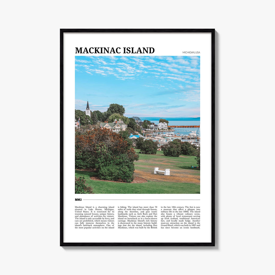 Mackinac Island colorful travel poster of Michigan, USA – vertical wall art, unframed print shown in interior mockup