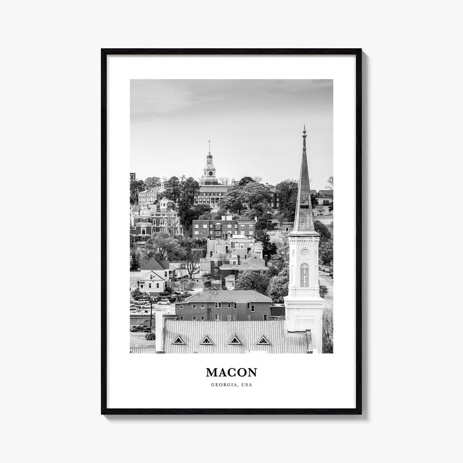 Macon black & white classic poster of Georgia, USA – vertical wall art, unframed print shown in interior mockup