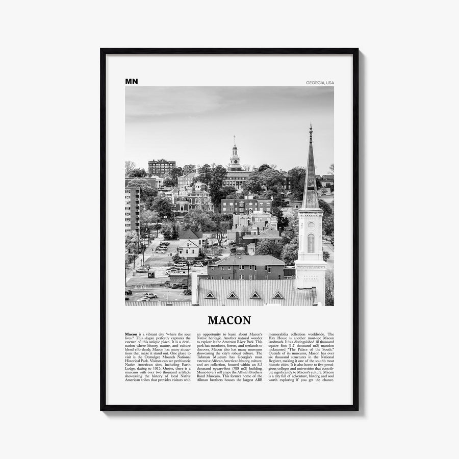 Macon black & white newspaper poster of Georgia, USA – vertical wall art, unframed print shown in interior mockup