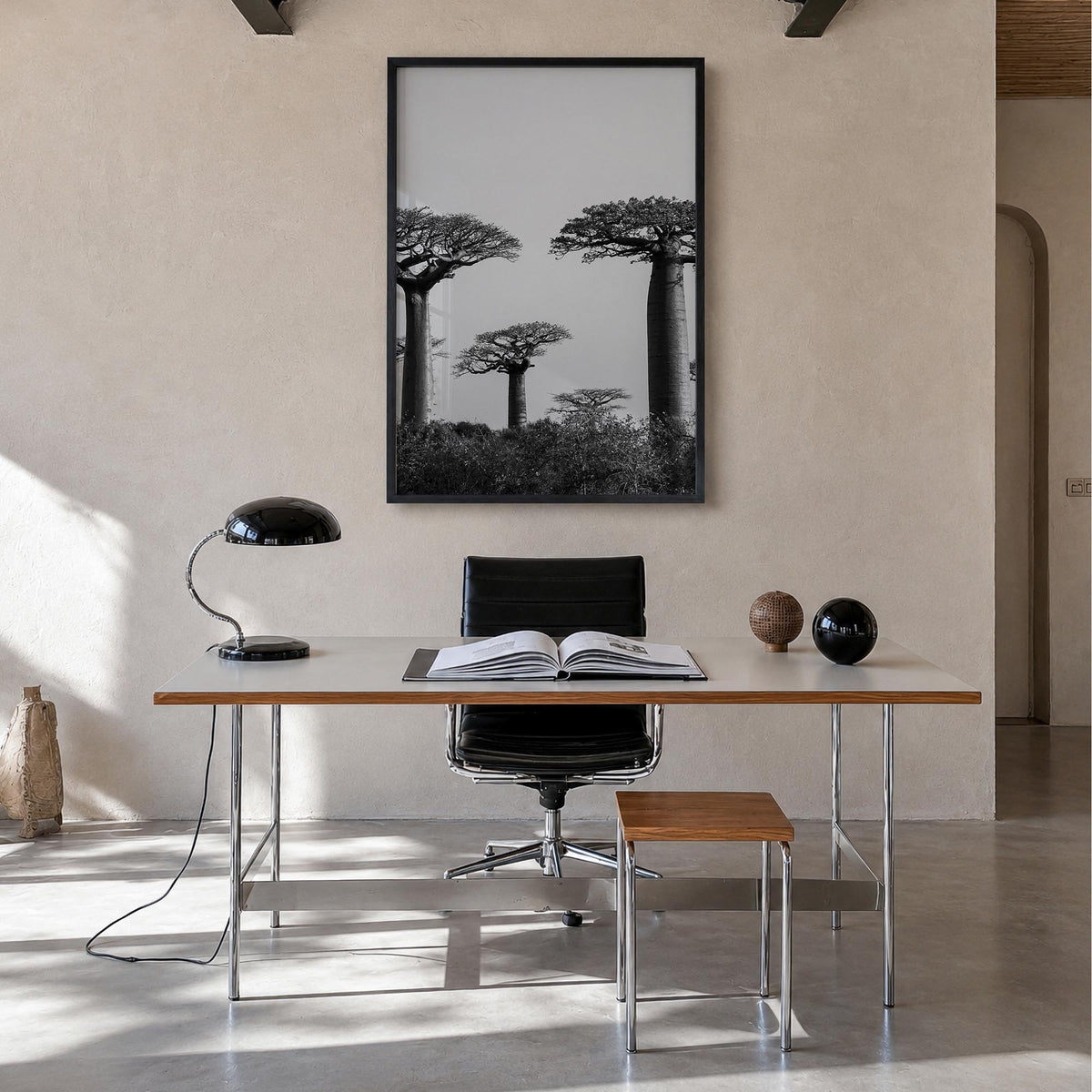 Madagascar black & white photo poster of Africa – vertical wall art in black wood frame, hanging on wall