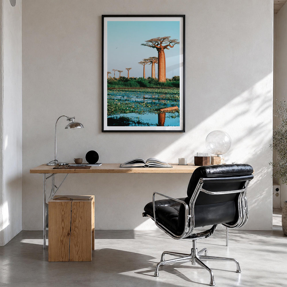 Madagascar colorful photo poster of Africa – vertical wall art in black wood frame with white border, hanging on wall
