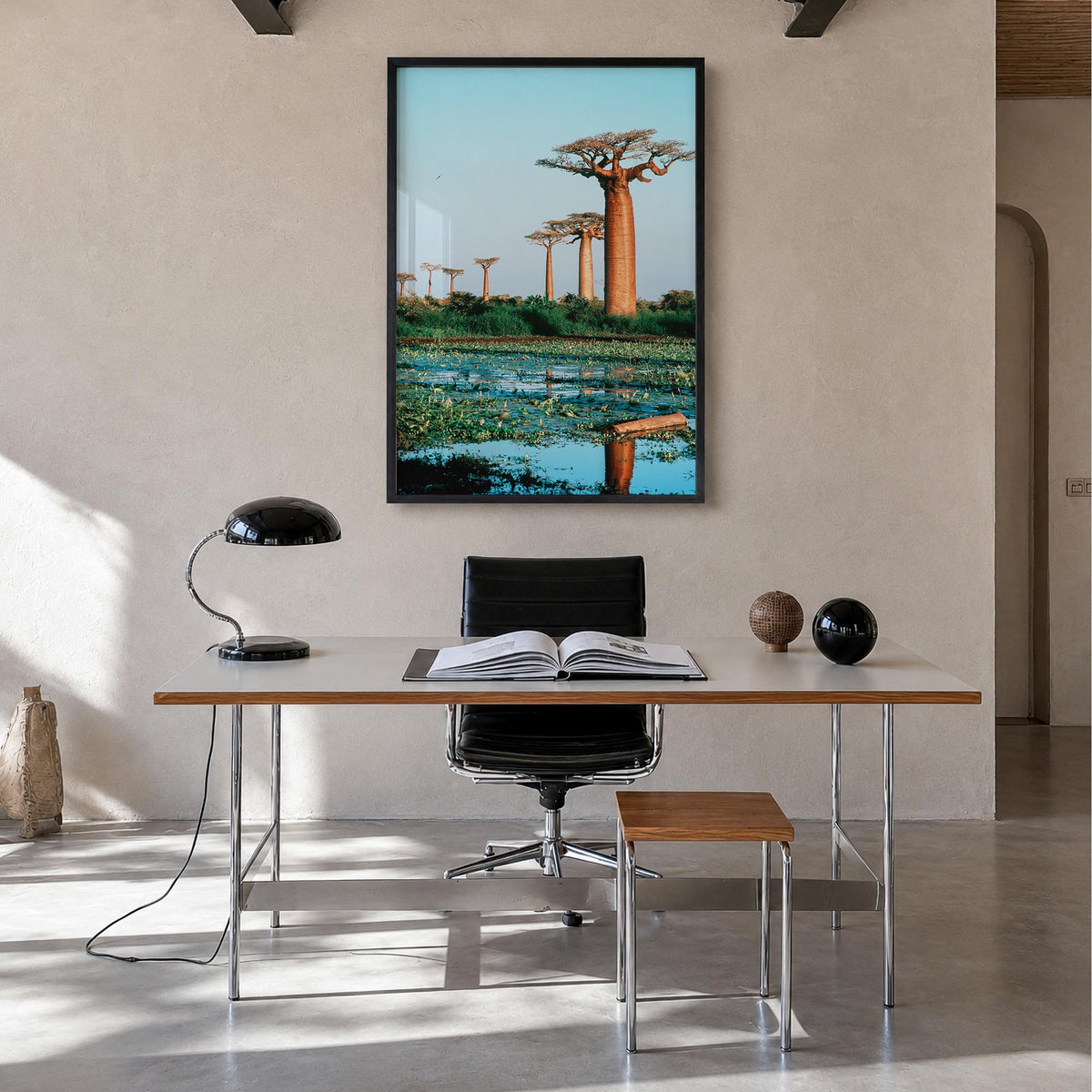 Madagascar colorful photo poster of Africa – vertical wall art in black wood frame, hanging on wall