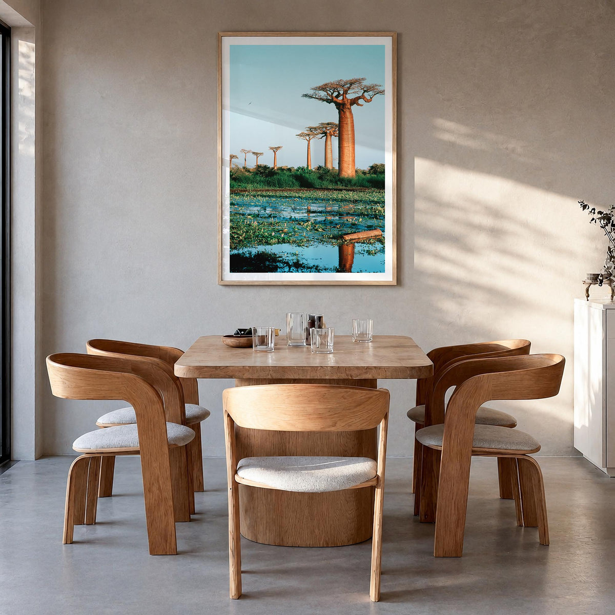 Madagascar colorful photo poster of Africa – vertical wall art in natural wood frame with white border, hanging on wall