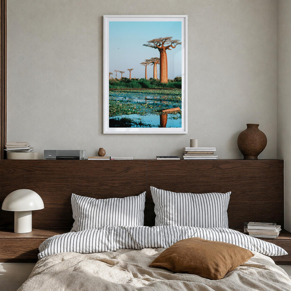 Madagascar colorful photo poster of Africa – vertical wall art in white wood frame with white border, hanging on wall