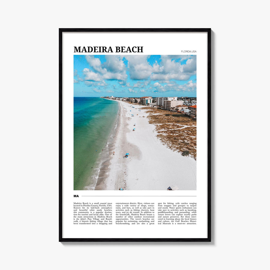 Madeira Beach colorful travel poster of Florida, USA – vertical wall art, unframed print shown in interior mockup